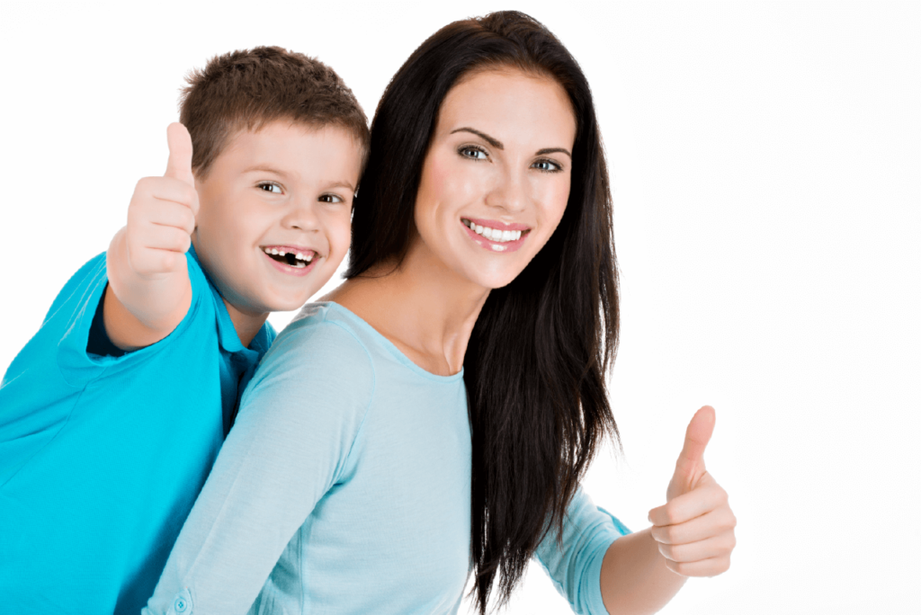 Parent giving child a thumbs up