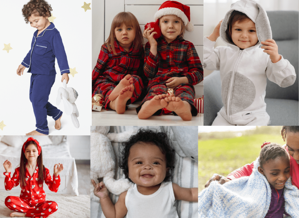 Collage of children from different cultures in their traditional sleepwear