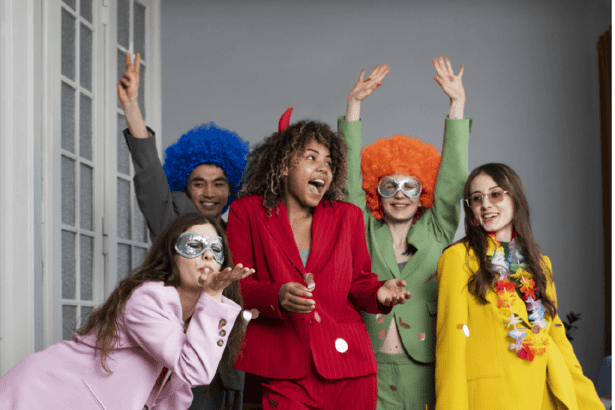 Group of people parading in vibrant pajamas