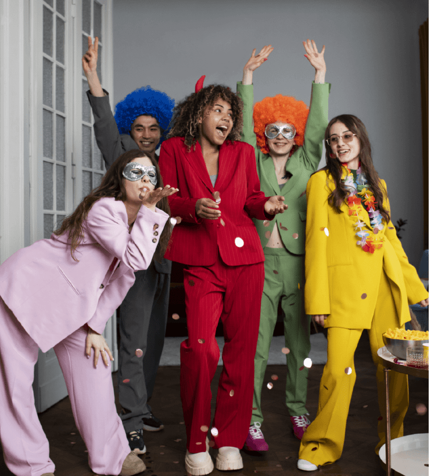 Group of people parading in vibrant pajamas