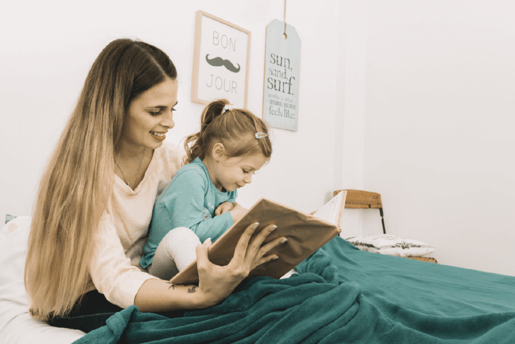 Mother reading a bedtime story to her child